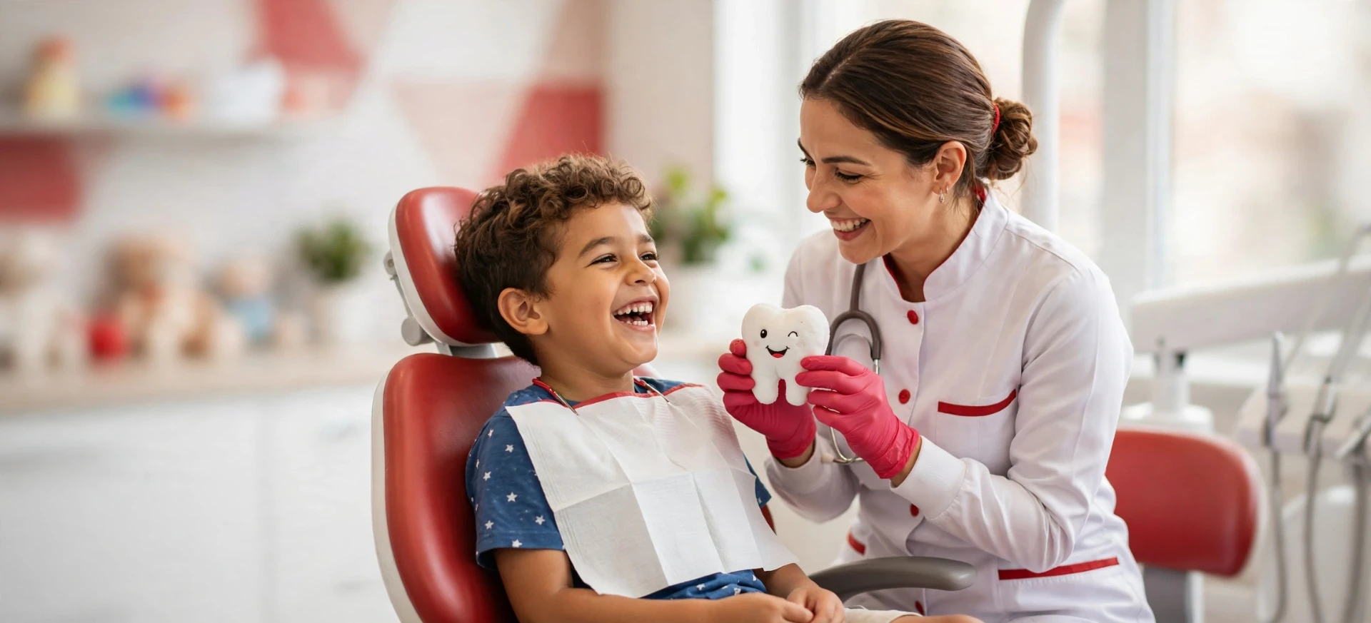 Criança sorrindo durante atendimento de odontopediatria PRO Dentinho