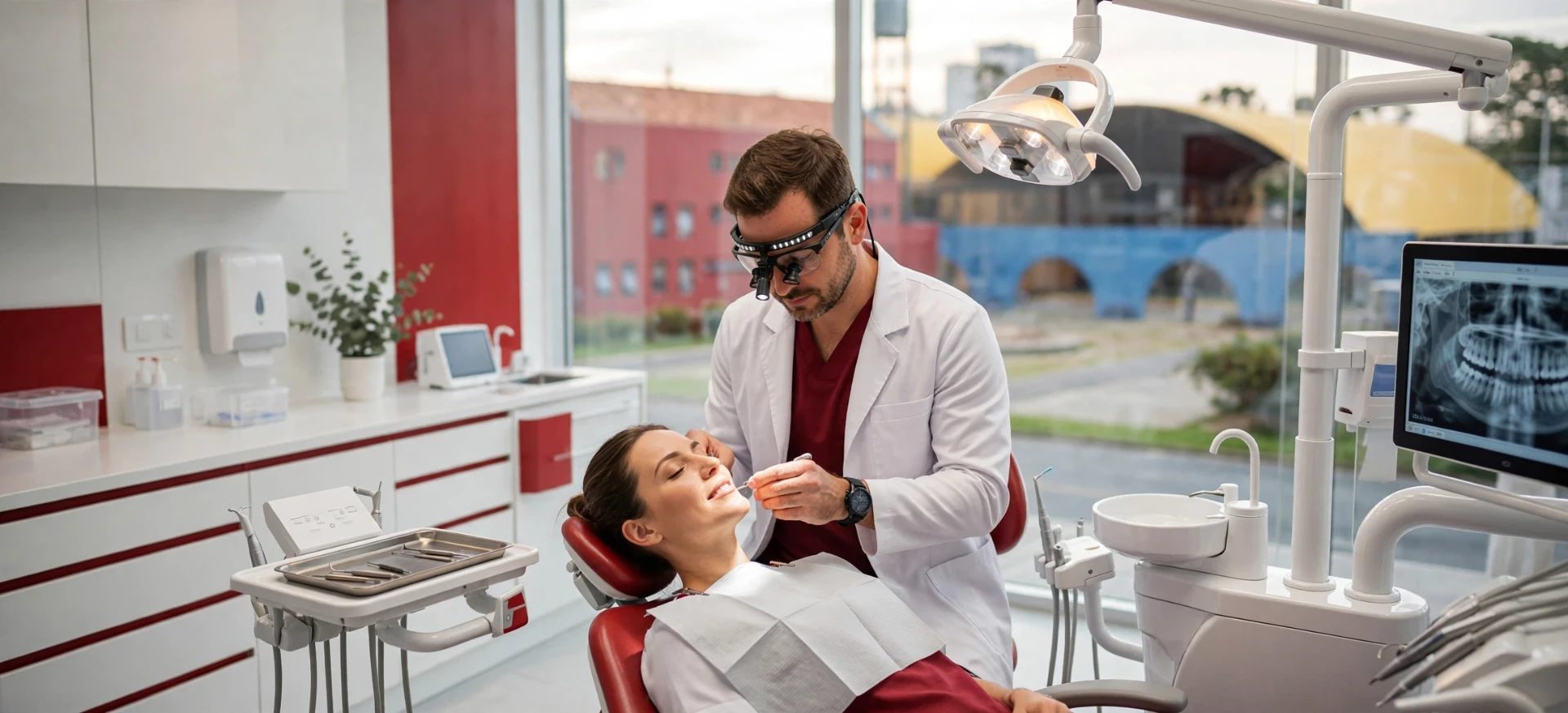Dentista utilizando tecnologia digital em consultório da PROdent
